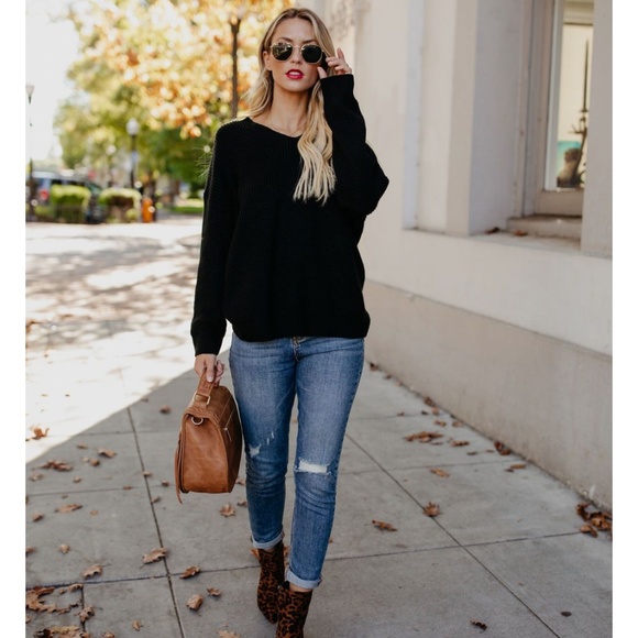 LENORA Twist Back Sweater in Classic Black - Picture 2 of 8